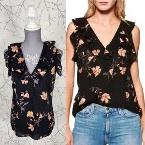 Paige Black Floral Print Cotton Ruffle Tank